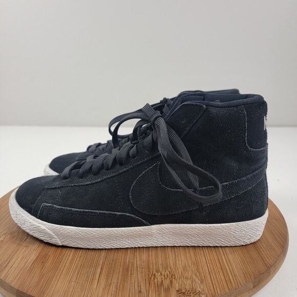 Nike Blazer Mid Premium Sz 6y Womens 8 Black Suede High Top Sneakers 895850-003 - Picture 1 of 12